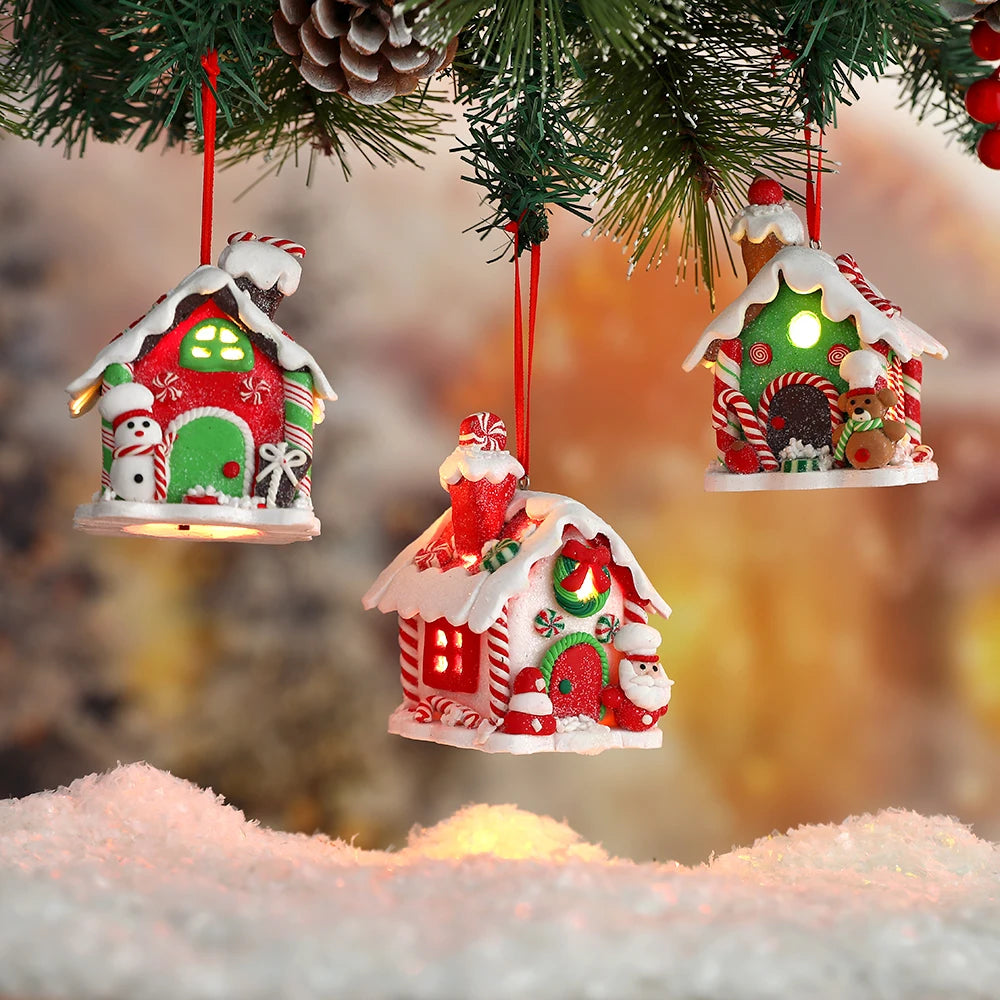 Tema de natal led pingente boneco de neve gengibre papai noel luz casa cerâmica macia pendurado árvore casa decoração festa de ano novo