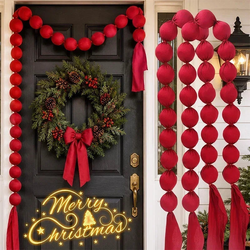 Guirlanda de bolas de Natal para pendurar, bolas de tecido vermelho, cordão para decoração de árvore de Natal, decoração para pendurar na janela, bolas de tecido macio e suave, artigos para festas.