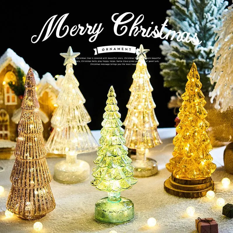 Árvore de natal luz noturna de vidro para casa natal romântico feriado atmosfera arbol de navidad ornamentos led decoração luminosa