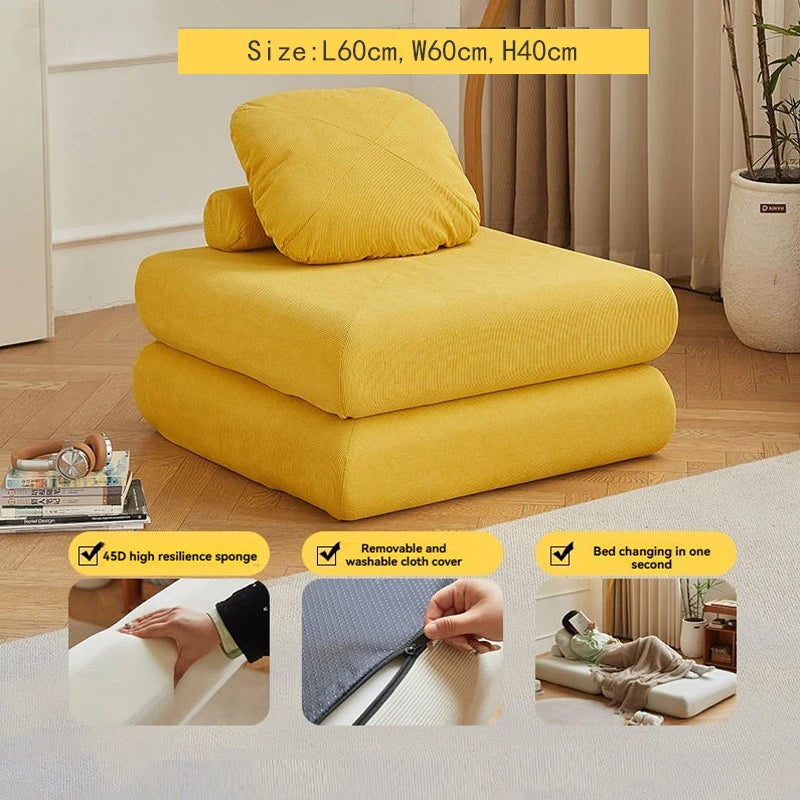 Sofá Individual de Tecido, Sofá-Cama Batata Doce, Tatami Dobrável de Tamanho Pequeno para Sala de Estar, Sofá Preguiçoso Bloco de Tofu