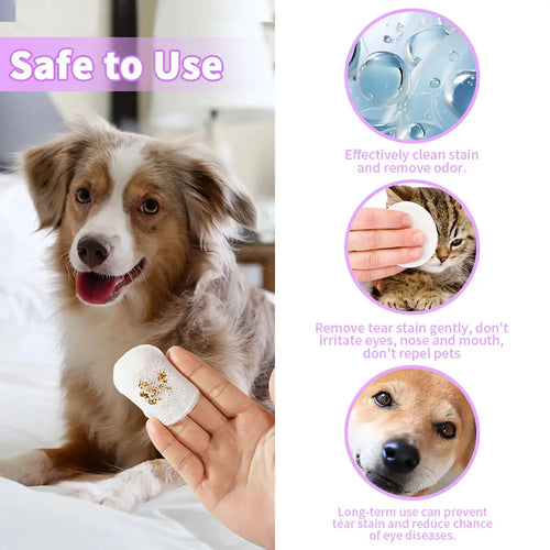 1 pacote de lenços umedecidos suaves para animais de estimação - extratos de plantas sem irritação removedor de manchas para cães gatos portáteis essenciais para cuidados com os olhos Kasa & Pet