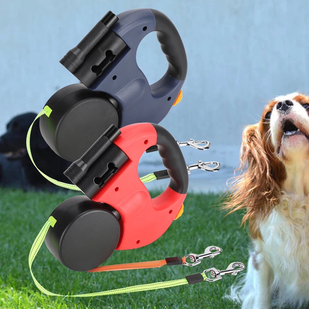 Produto para animais de estimação andando automático extensível flexível cão gato tração corda dupla cabeça mão segurando com luz led