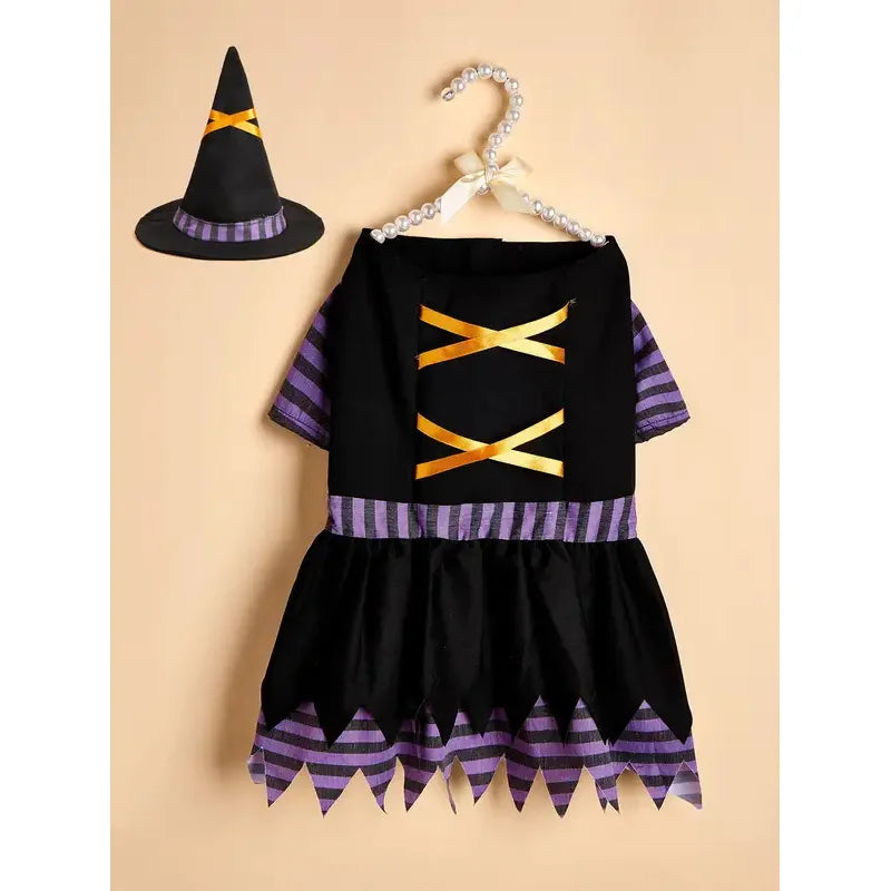 Fantasia de Bruxa para Animais de Estimação de Halloween com Chapéu, Vestido de Bruxa para Cães e Gatos, Roupa de Cosplay para Filhotes e Gatinhos, Fantasia para Festa de Fim de Ano