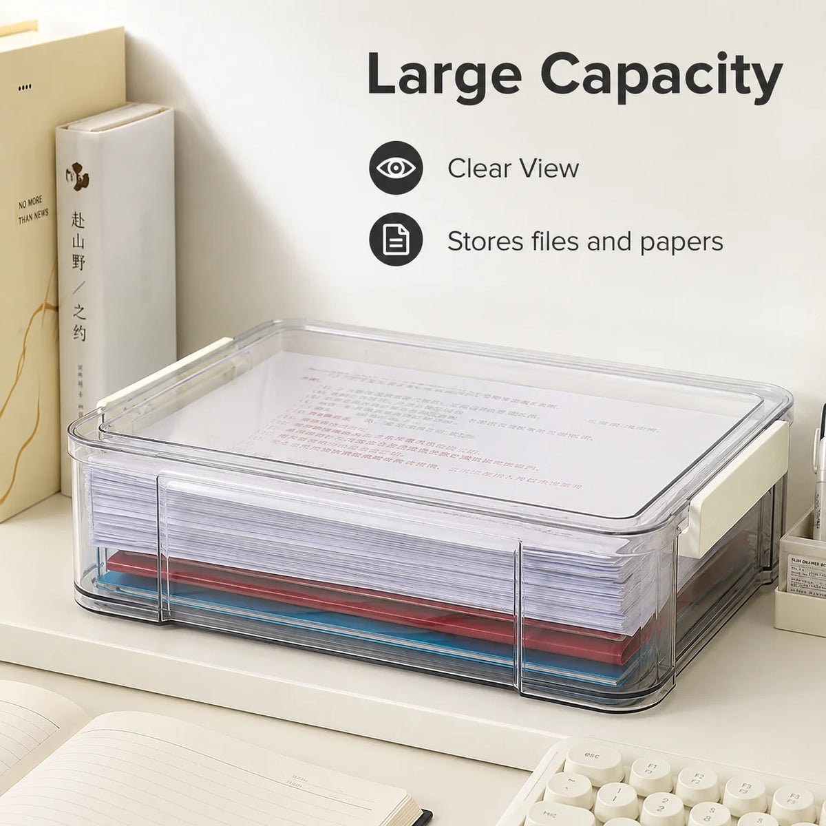 Caixa Organizadora de Documentos Transparente PET, Suporte para Papel A4, Bandeja de Arquivos para Mesa, Contêiner de Pastas para Escritório, Armazenamento que Economiza Espaço