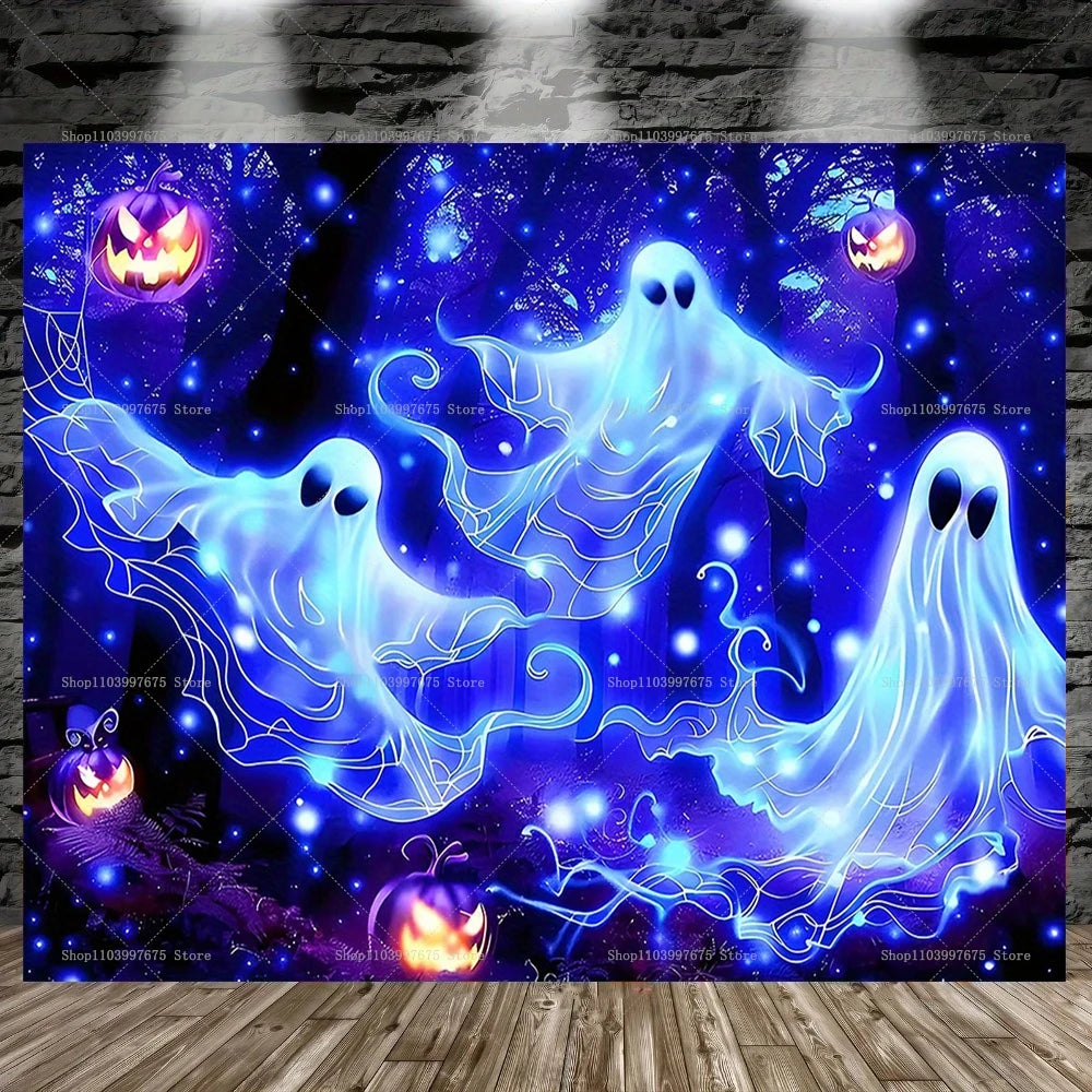 Halloween Backdrop Banner Pumpkin Bats Ghost Design Photography Background For Halloween Party Birthday Decorations Wall Decor