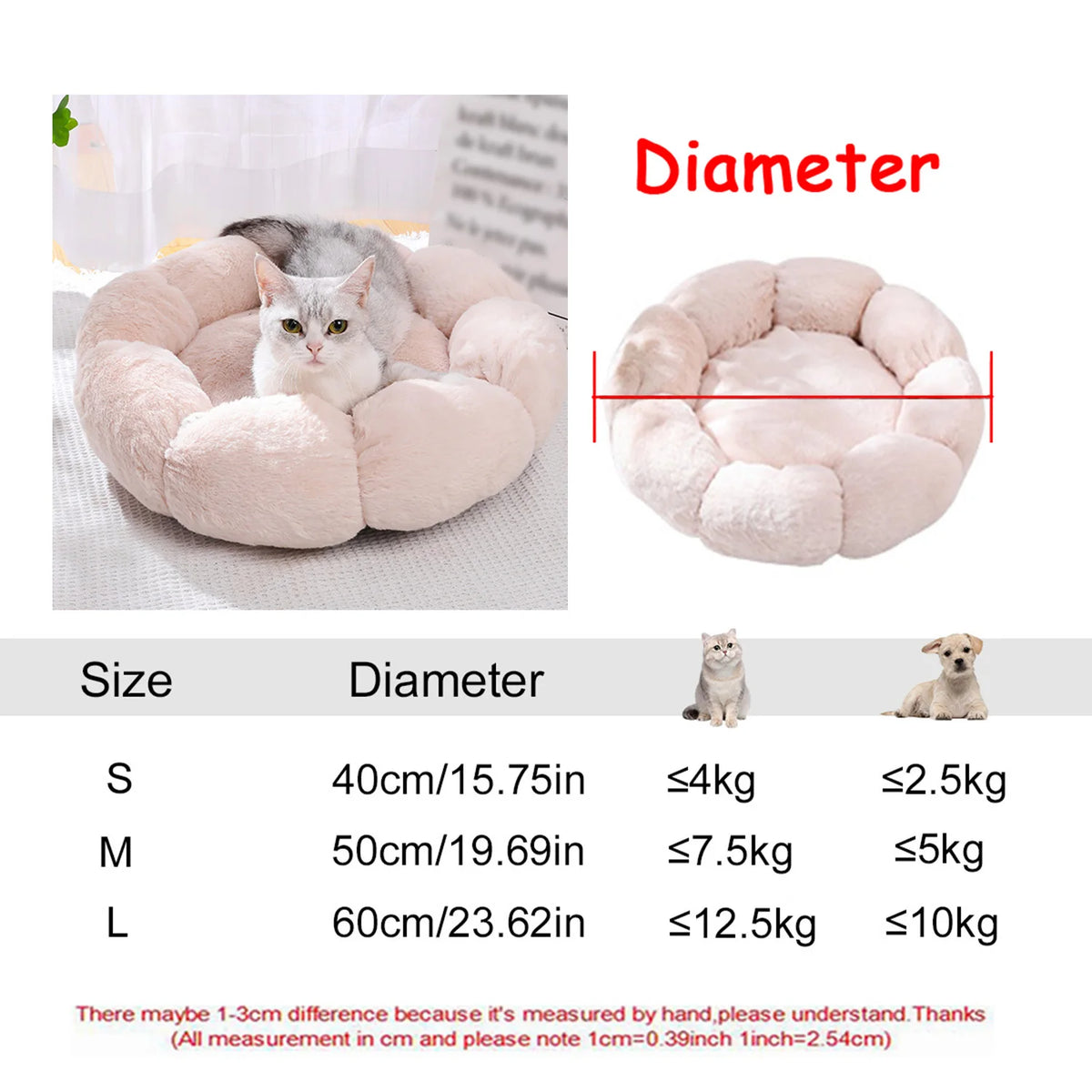 Cama redonda para animais de estimação, 40-90cm, 6 tamanhos, cama grande para cães, super macia, casa de pelúcia para cães médios, inverno, quente, dormir