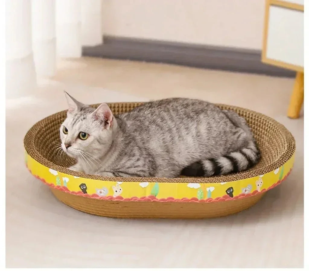 Placa de arranhar para gatos, proteção para móveis, brinquedos de garra, papel ondulado oval, resistente ao desgaste, ninho de gato, acessórios para gatos