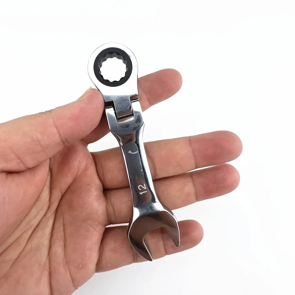 Mini chave de catraca de alça curta com cabeça móvel, chave de extremidade aberta rápida de dupla finalidade, ferramenta de hardware, chave de economia de trabalho