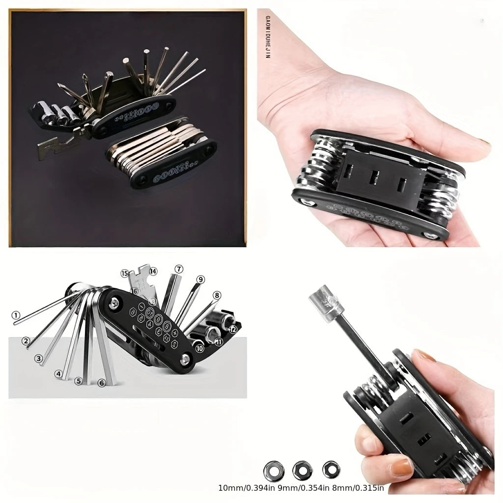 Conjunto de chave de soquete 16 em 1, cabeça giratória antiderrapante. Aço inoxidável durável para reparos domésticos e automotivos. Ferramenta fácil e universal.