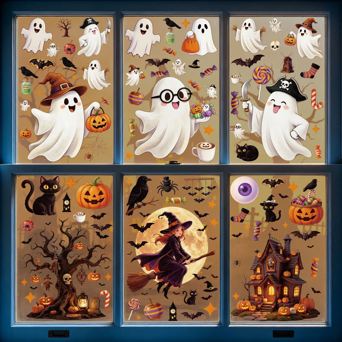 Decorações Criativas de Halloween: Adesivo Eletrostático de Vidro com Abóbora, Fantasma, Morcego, Aranha e Casa Assombrada para Decoração de Feliz Dia de Halloween