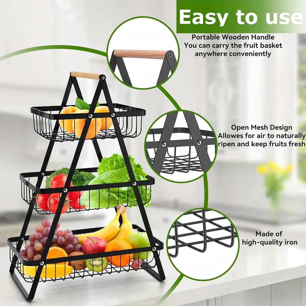 Cesta de armazenamento multifuncional de camada dupla de ferro, prateleira de mesa, mesa de armazenamento de lanche e frutas, com duas camadas de armazenamento na parte superior