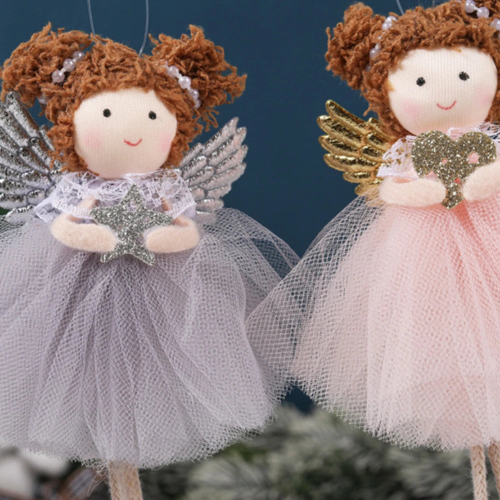 Natal Pendurado Malha Sequin Saia, Anjo Xmas Árvore Pingente Enfeites, Decoração de Casa, Noel, Presentes, 2022