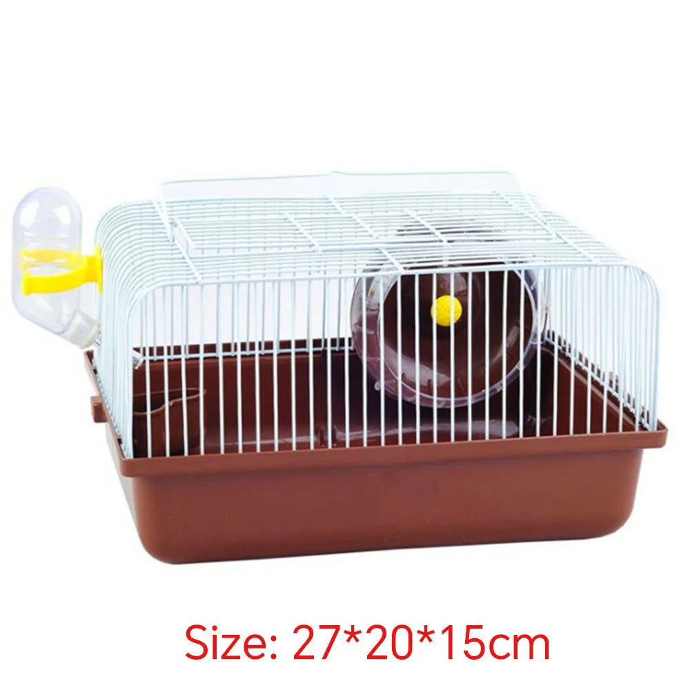 Gaiola de hamster pequena garrafa de água caixa de alimentação portátil transportadora carry case para suprimentos para animais de estimação caixa de gaiola de transporte com roda de corrida