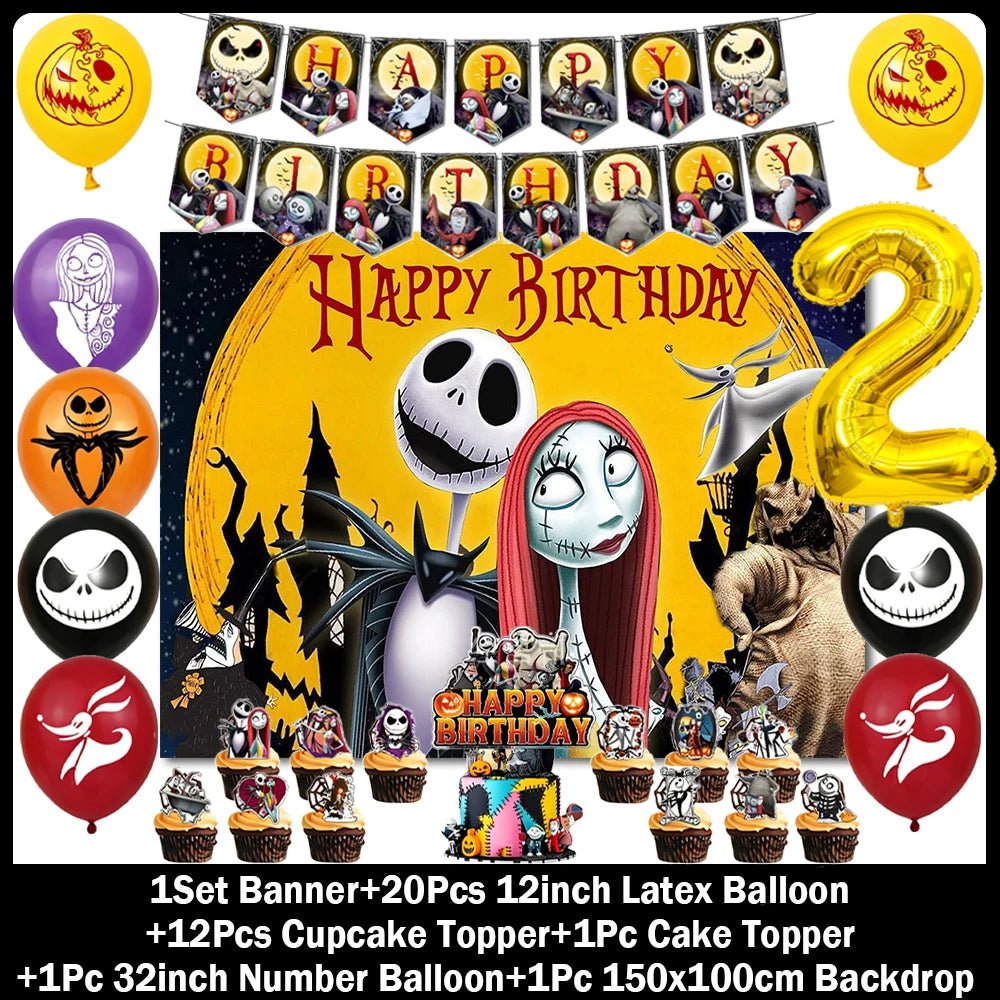 Decorações de Aniversário com Tema de Halloween, Painel de Fundo de O Estranho Mundo de Jack, Balões de Festa, Topos de Bolo - Kasa & Pet