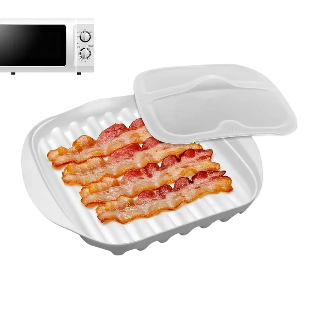 Assadeira para bacon no micro-ondas com tampa, panela para cozinhar bacon no micro-ondas, assadeira para micro-ondas, utensílio de cozinha, adequada para bacon, pizza, assados.