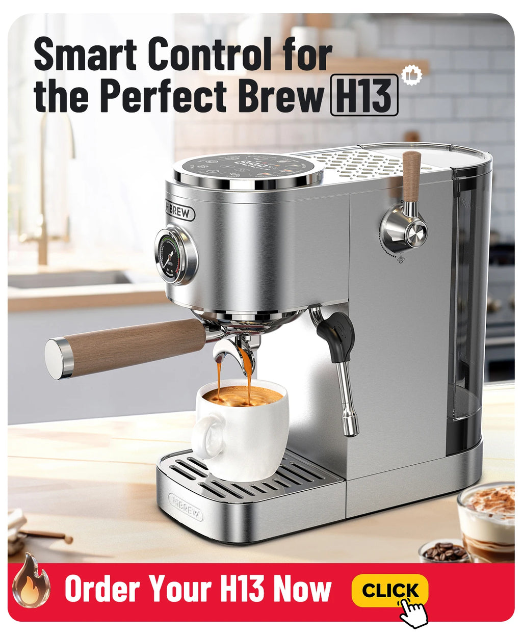 Hibrew 20bar semiautomática máquina de café expresso temperatura ajustável 58mm portátil frio/quente cafeteira metal caseh10a