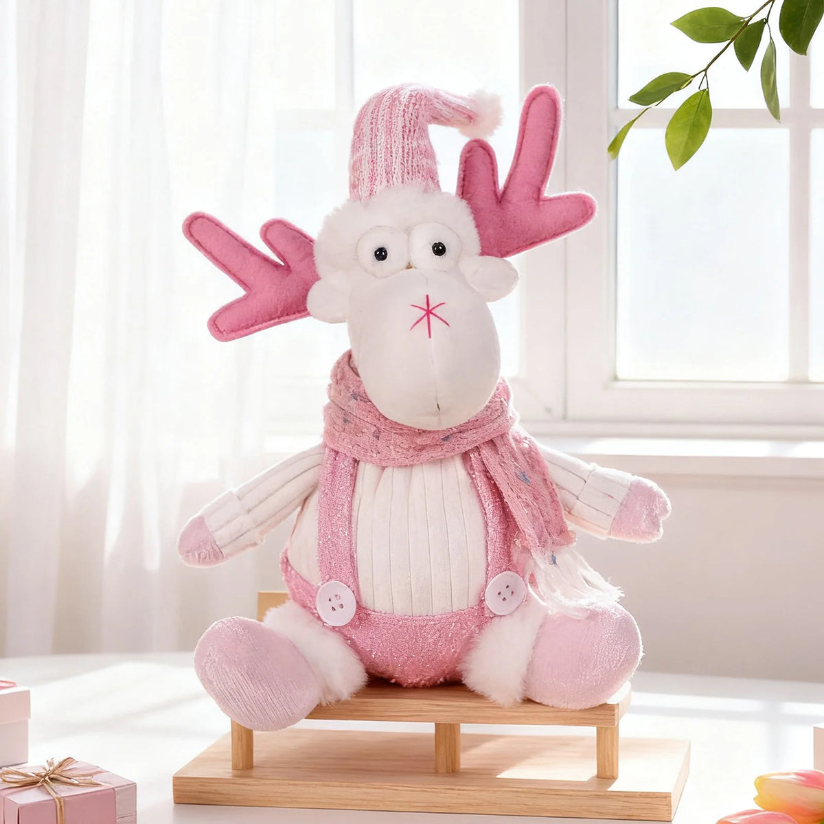 Decorações de Natal – Pingente de boneca de desenho animado com lantejoulas sentadas, rena rosa, boneco de neve e papai noel, adereços de cena de festa de Natal