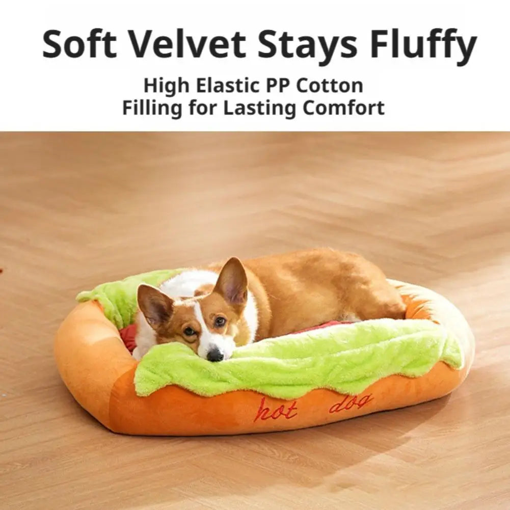 Cama para Animais de Estimação em Formato de Cachorro-Quente, Almofada Macia de Fibra para Cães e Gatos, Casa Quente para Filhotes, Camas Removíveis e Laváveis para Cães e Gatos