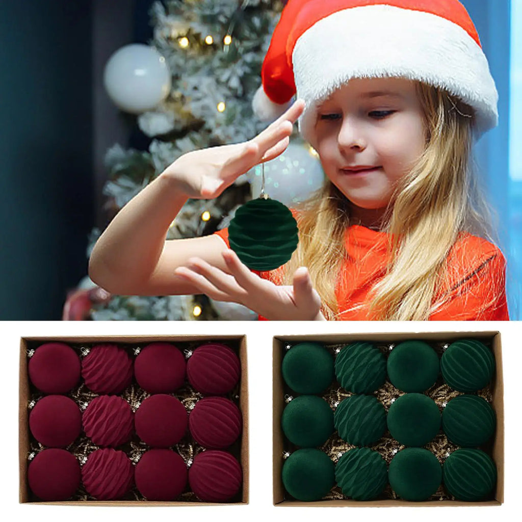 Bolas de natal de veludo 12 unidades/caixa bolas de árvore flocadas pingente ornamentos design luxuoso decoração para decorações de natal