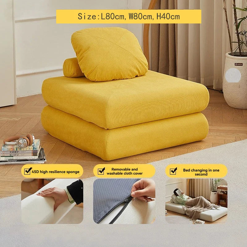 Sofá Individual de Tecido, Sofá-Cama Batata Doce, Tatami Dobrável de Tamanho Pequeno para Sala de Estar, Sofá Preguiçoso Bloco de Tofu