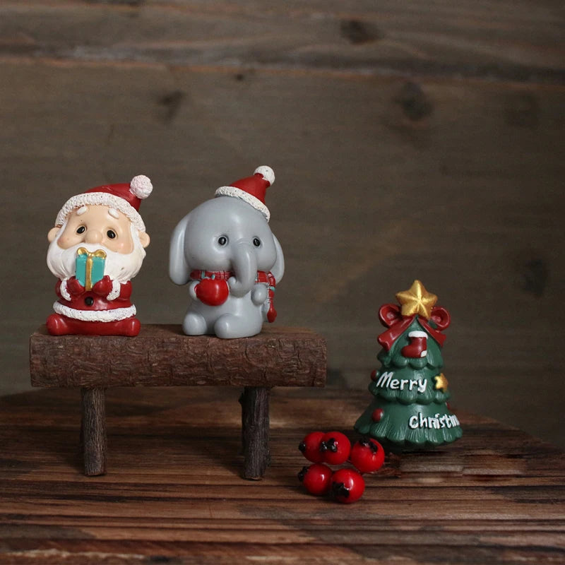 Natal resina família pequenos animais ornamentos criativo decoração para casa mini árvore de natal velho presente de natal