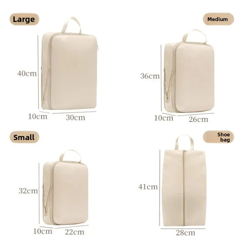 Conjunto de cubos de embalagem de viagem de 4 unidades – Organizadores de roupas de compressão para mala, sacos de armazenamento de bagagem à prova d'água e organizadores de gaveta