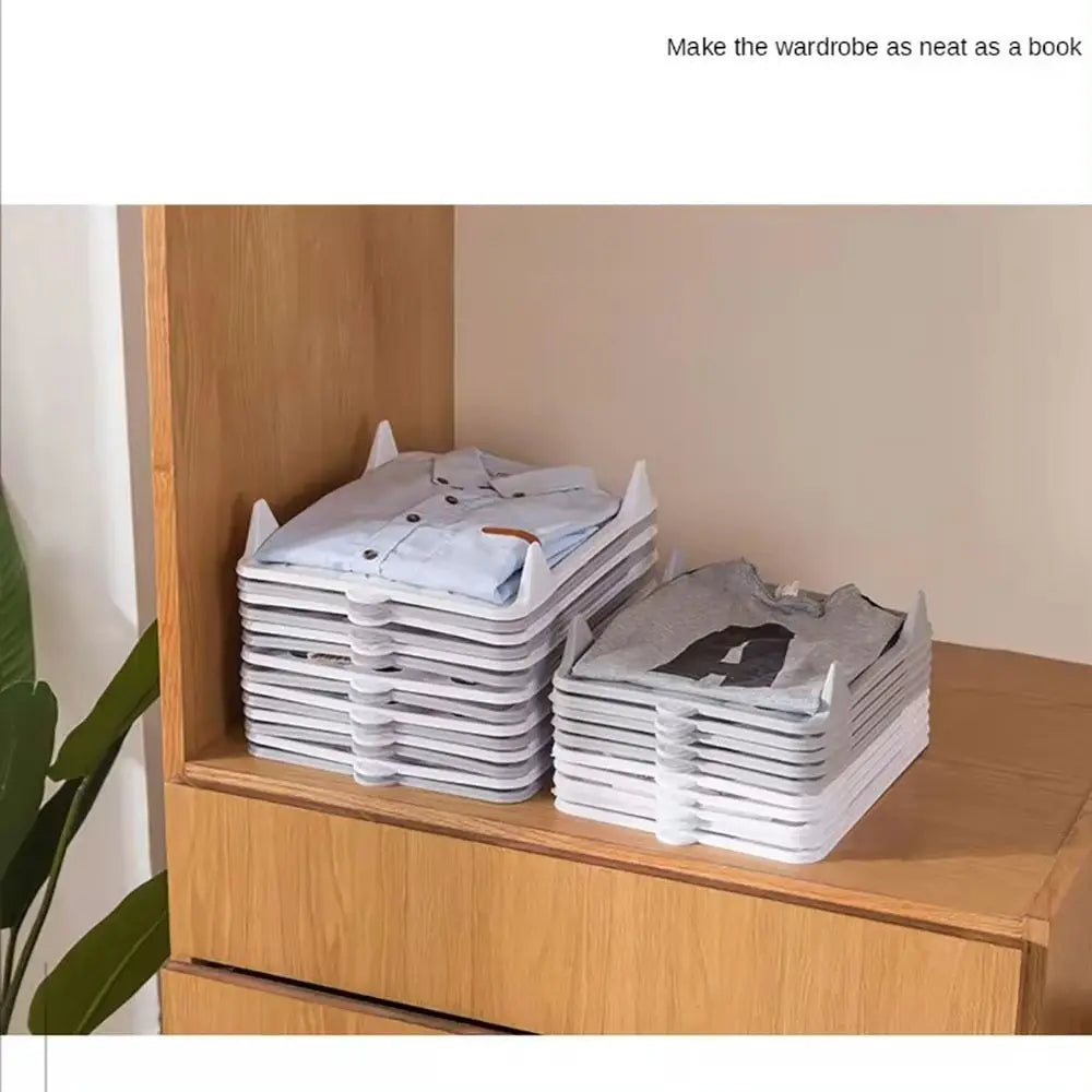 Divisores de camisa plástica empilhável Organizador de roupas brancas simples Placa dobrável preguiçosa Armário de armazenamento de roupeiro