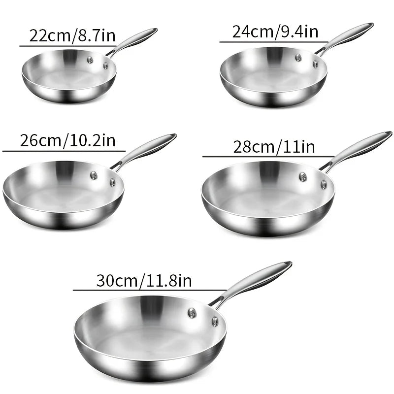 Frigideira de aço inoxidável KEMORELA 316, design polido espelhado, vários tamanhos de aço inoxidável de três camadas para fogões de indução Kasa & Pet Store