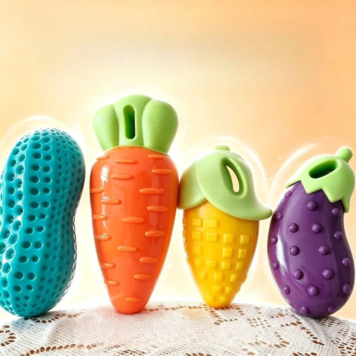 Brinquedo para Cães em TPR com Som e Função de Mastigação, Brinquedo de Mastigar para Animais de Estimação em Forma de Amendoim e Cenoura