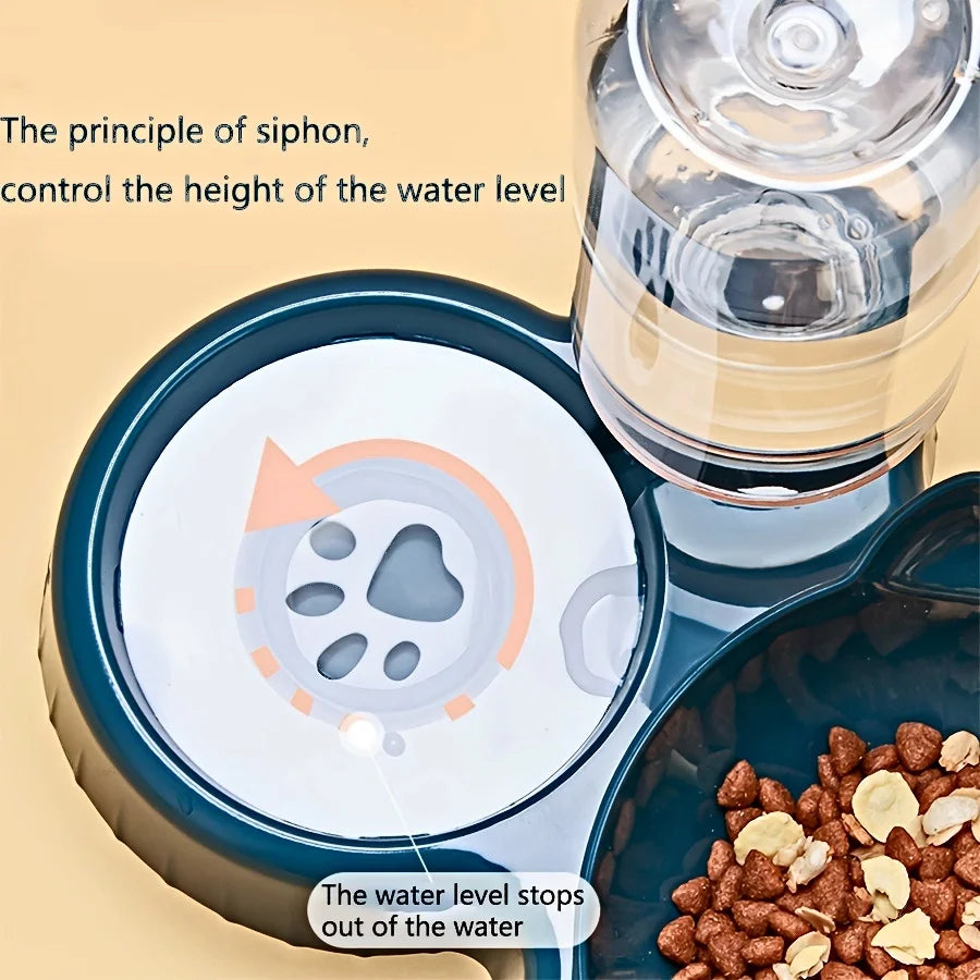 Tigelas de estimação com alimentador de água 3 em 1, design da orelha, tigela de água e comida de gato inclinada