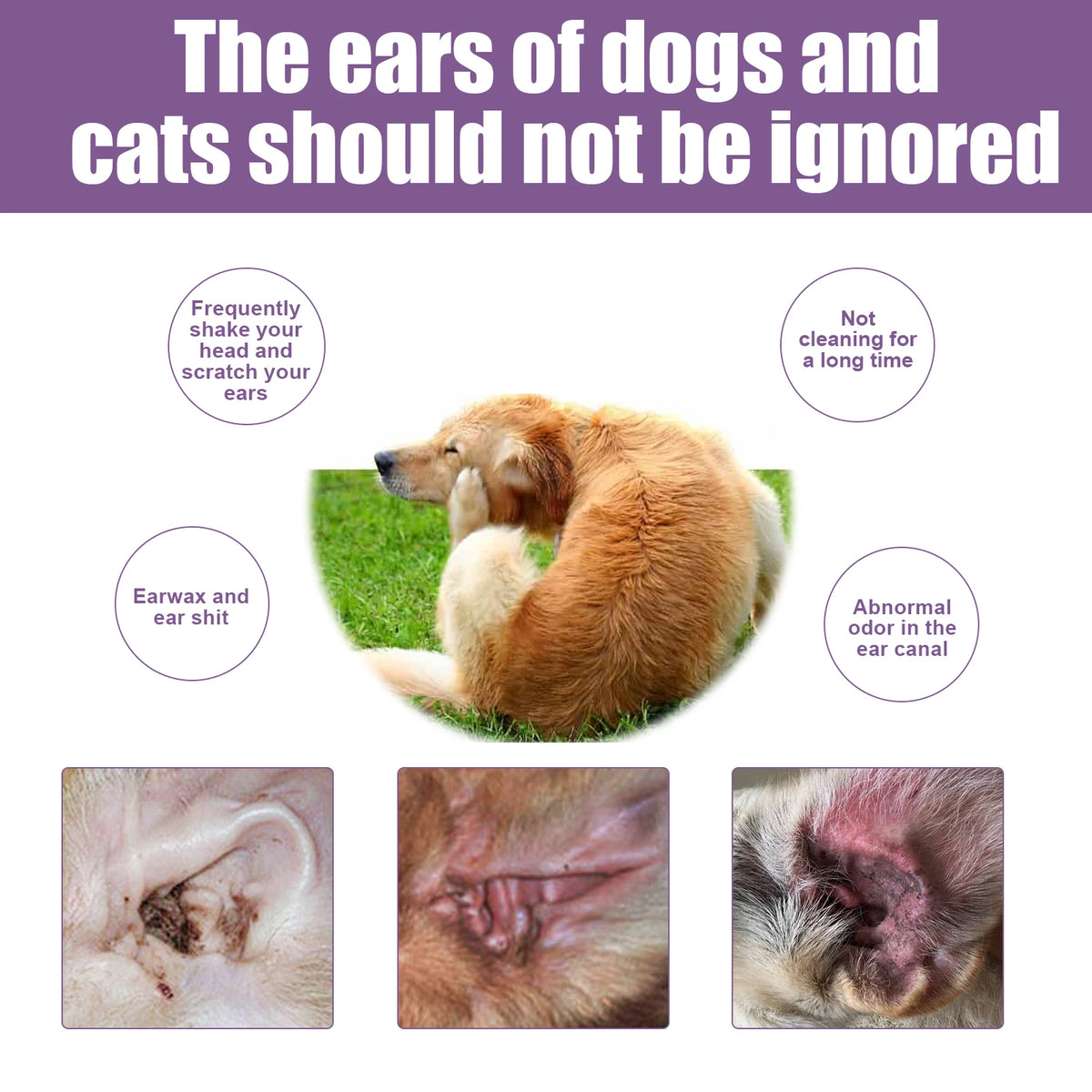 Limpador de ouvidos para cães e gatos, alivia o odor, remove cera dos ouvidos, gotas de limpeza suave, previne coceira