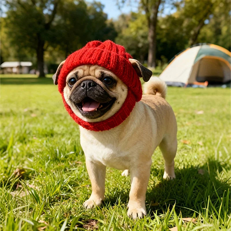 Chapéu de malha para animais de estimação, gorro vermelho quente para cachorro com buracos para orelha, chapéu festivo de inverno para animais de estimação, cães pequenos e médios, chapéu de ano novo, presente