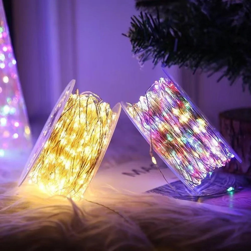 Decorações para Árvore de Natal, Luzes de Cordão à Prova d'Água para Exterior, Guirlandas de Ano Novo, Luzes LED Decorativas para Casamento e Decoração de Natal em Casa