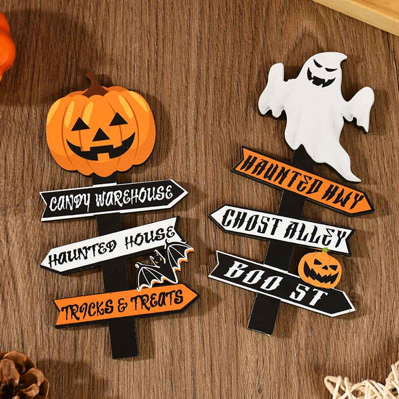 Enfeite de madeira de Halloween, fantasma, abóbora, caveira, decoração de mesa de terror para crianças, suprimentos para festa de Halloween
