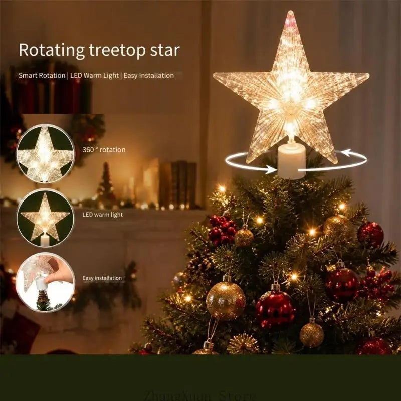 Estrela da árvore peça exibição férias movimento iluminada com plástico facetado transparente e forma