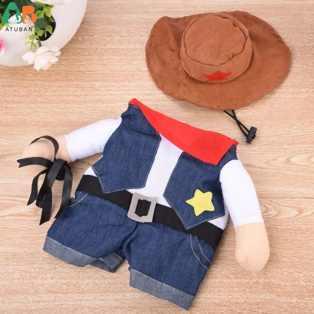 Trajes de Halloween para cães e gatos, uniforme de cowboy ocidental com chapéu, roupa engraçada de cowboy para animais de estimação, fantasia engraçada para gatos e cães pequenos