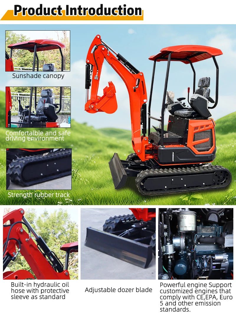 Mini Escavadeira de 1.8 Toneladas com Motor Kubota, Hidráulica, Pequena Escavadeira de Esteira, Certificação CE EPA EURO5 para Projetos de Agricultura e Reforma - Kasa & Pet
