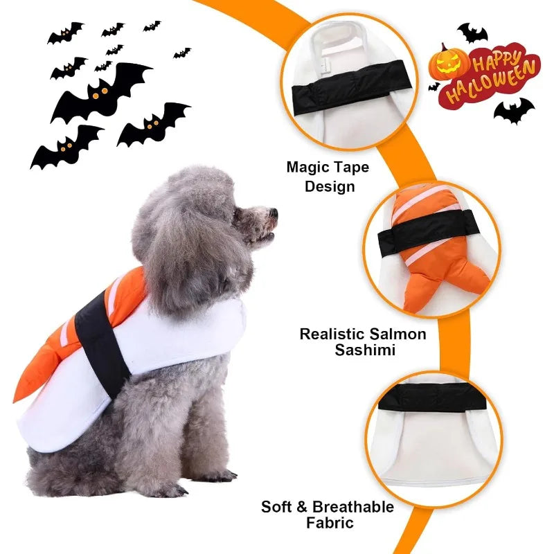 Halloween cosplay roupas de estimação cão traje engraçado roupas para cães comida de peixe traje para animais de estimação gato filhote de cachorro respirável festa roupa natal