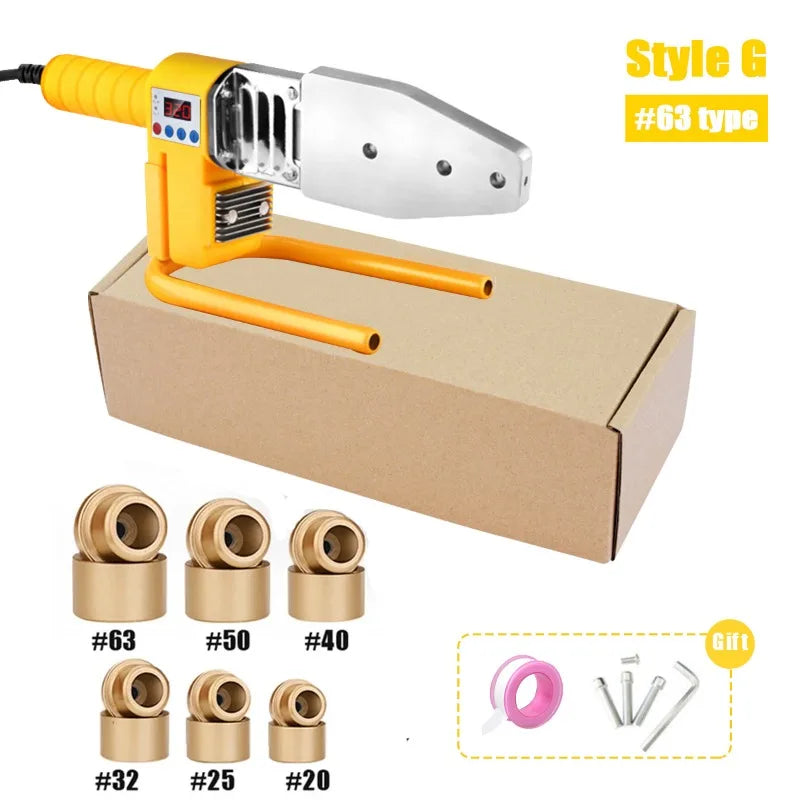 600/800/1000w máquina de solda de tubulação ferro de solda de plástico pb/pp/pe/ppr tubo de aquecimento ferramenta de fusão quente 63/32 tipo