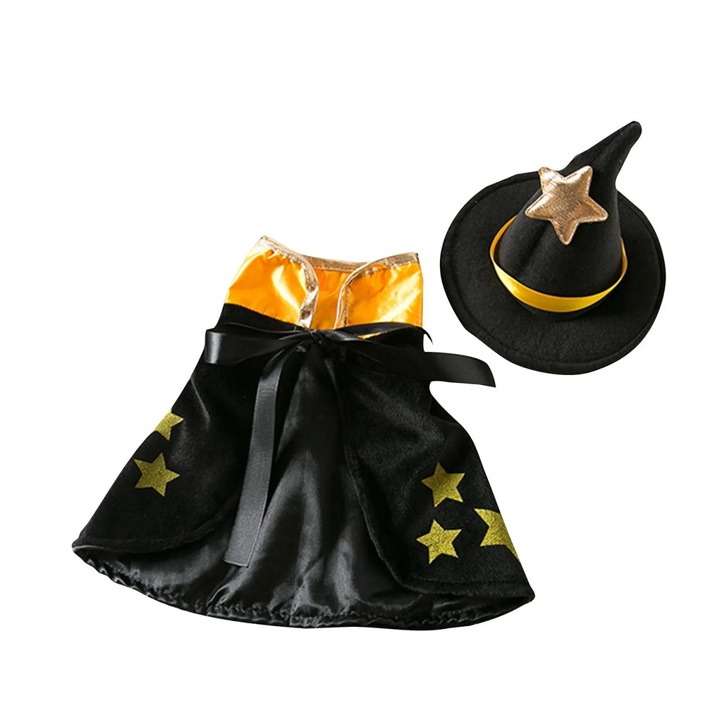 Halloween cão cosplay trajes engraçados roupas para animais de estimação ajustável cães cos conjuntos de capa com chapéu festa novidade vestir-se acessórios
