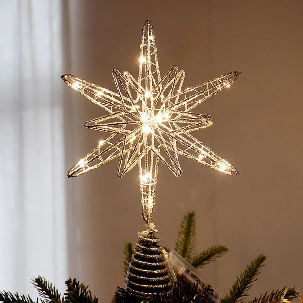 Estrela para Topo de Árvore de Natal com Luzes LED, Enfeites Criativos com Luzes LED e Glitter, Decoração de Árvore de Natal para Festas