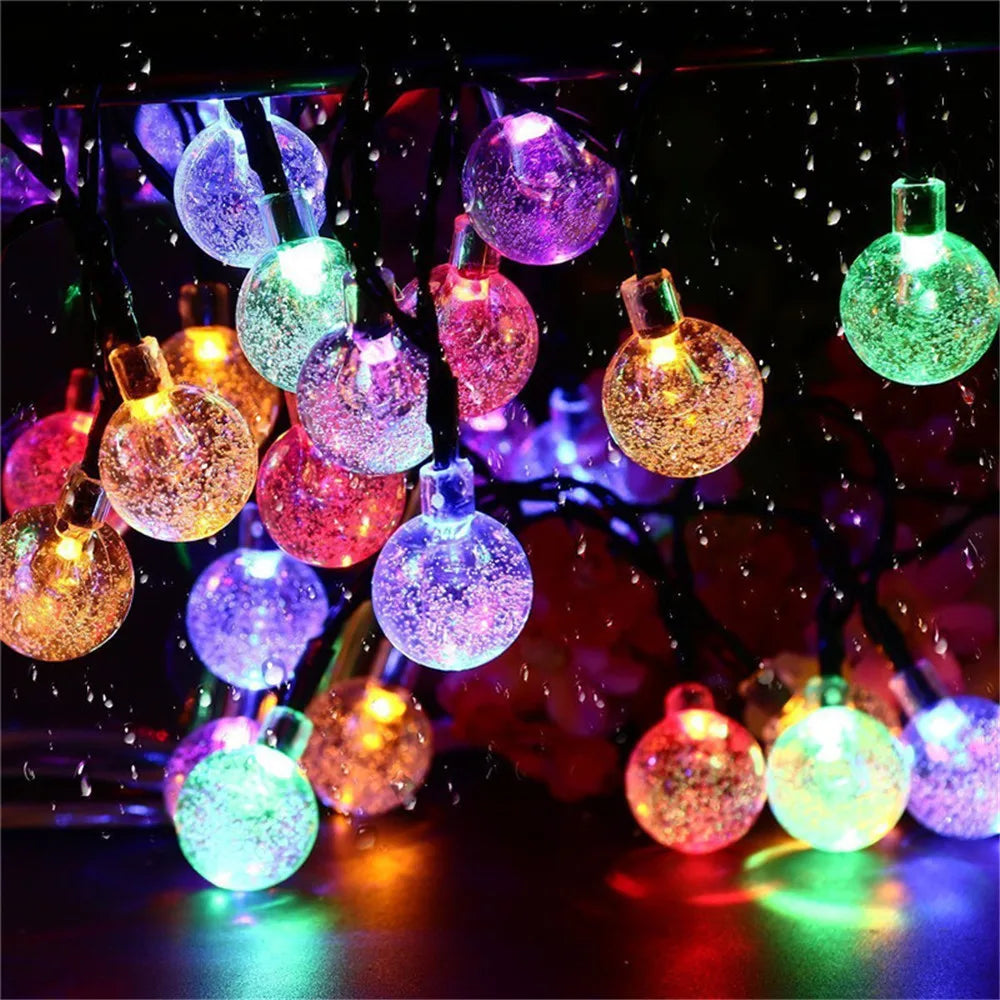 100 conduziu a lâmpada solar para exterior, impermeável, 12m, 12m, luz-acima, fada, bola de cristal, guirlandas do jardim, decoração do Natal