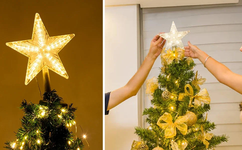 Estrela de topo para árvore de Natal, luminária estrela brilhante, decoração de Natal, artigos para festas em casa, enfeite de Natal, presente.