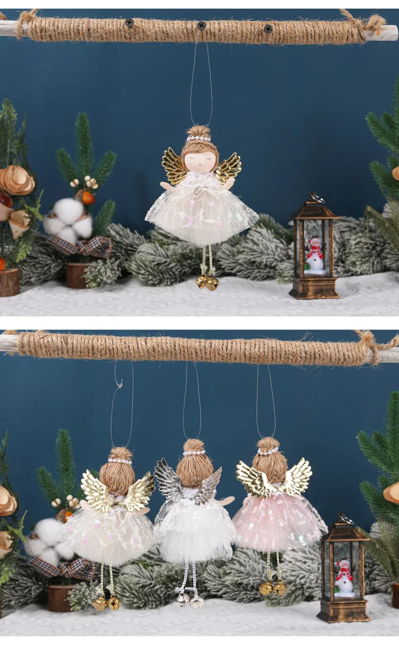 Natal Pendurado Malha Sequin Saia, Anjo Xmas Árvore Pingente Enfeites, Decoração de Casa, Noel, Presentes, 2022