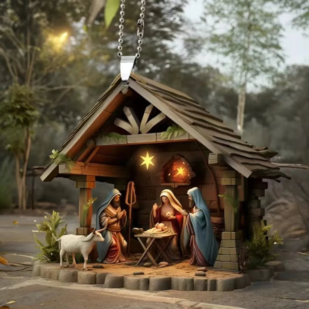Presépio 2d acrílico presépio pingente multi cena dupla face 2d natal pendurado pingente presente criativo
