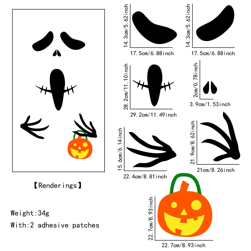 Decorações de Halloween, Adesivos para Portas de Quarto, Decoração de Janela, Mão de Esqueleto, Abóbora, Adesivos DIY para Janela, Fantasma, Diabo, Chapéu de Bruxa
