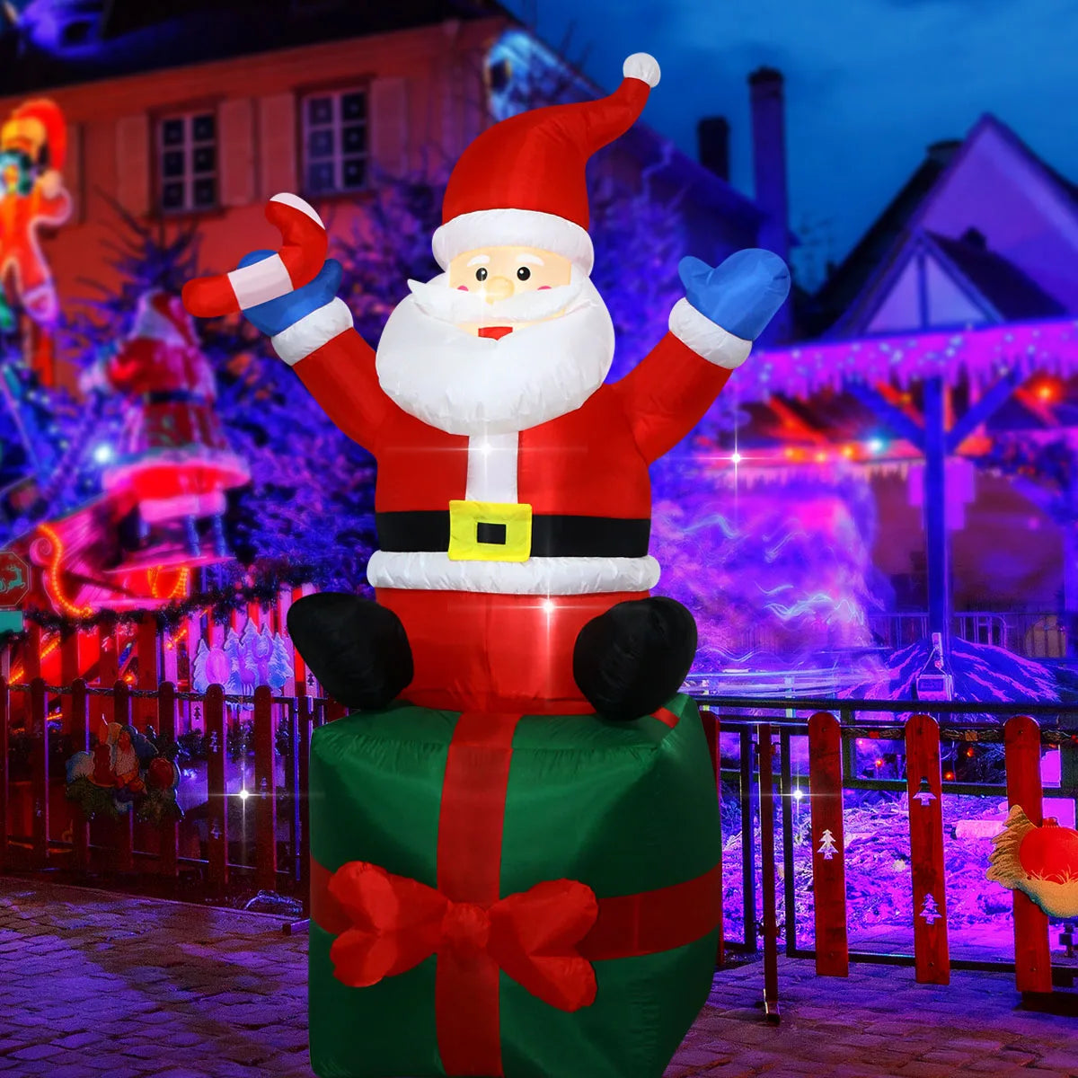 Decorações infláveis de natal-homem de gengibre, boneco de neve brilhante, boneco de neve de ramo, saco de presente boneco de neve decorações de gramado com luz LED