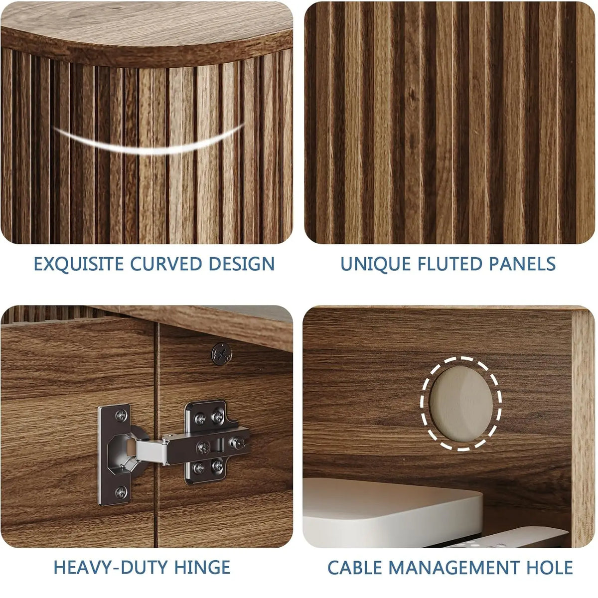 Suporte de TV com design canelado de 86,6'' para TVs de 75/80/85 polegadas, console de TV em nogueira, sob medida