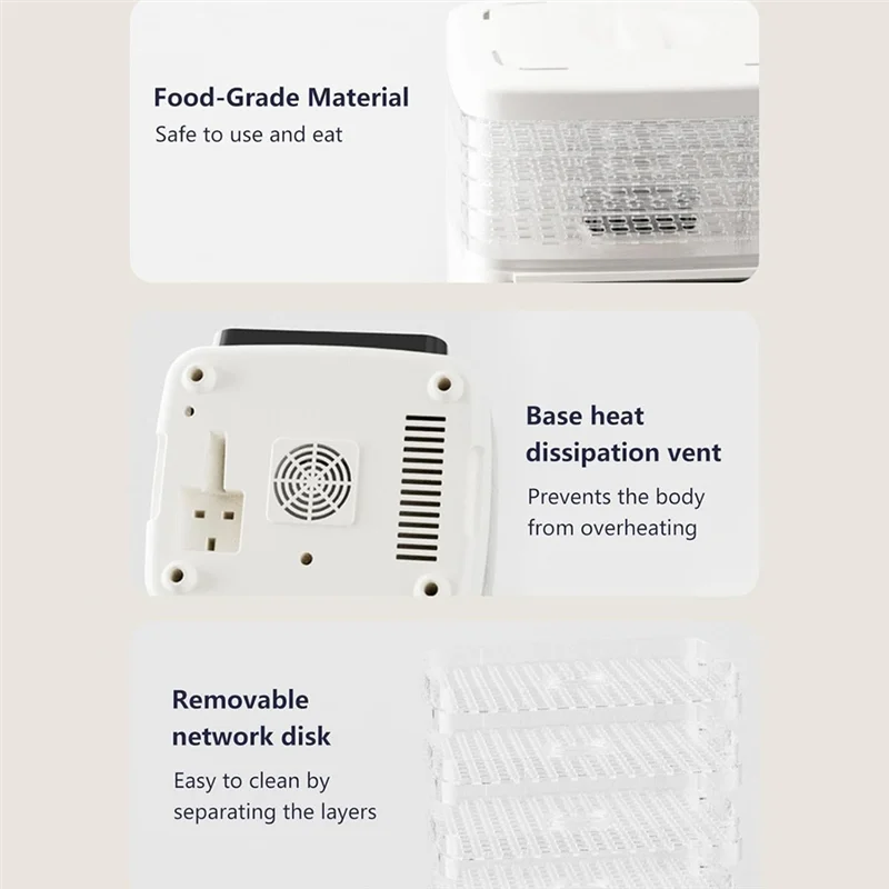 A98I-Temporizador e temperatura ajustáveis Desidratador de alimentos transparente de 5 camadas para frutas, ervas, seca para sec