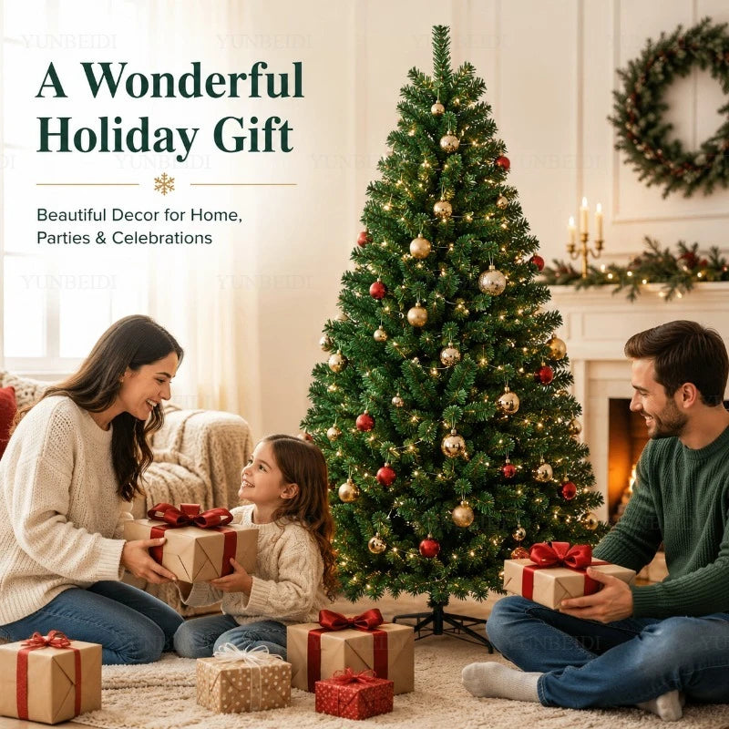 Árvore de Natal Artificial Grande em PVC com Luzes LED, de 120cm a 300cm, Decoração para Festa de Natal e Ano Novo em Família